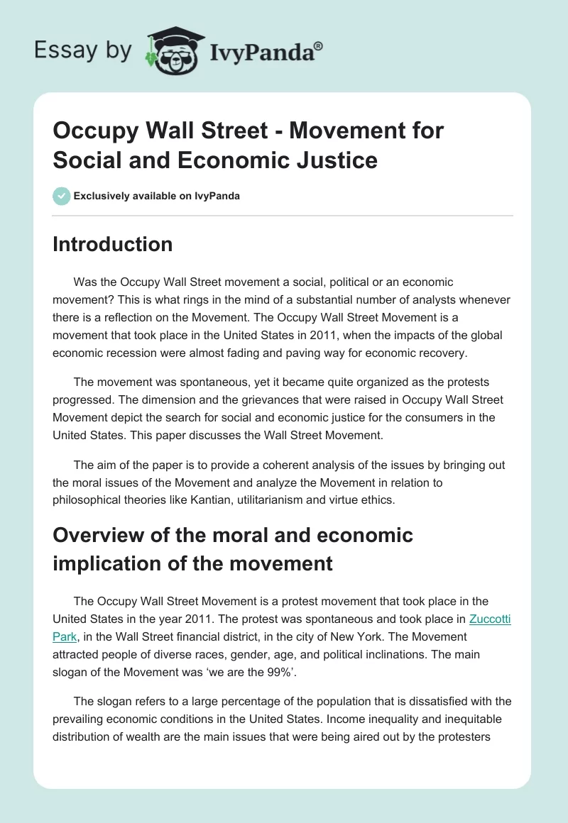 Occupy Wall Street - Movement for Social and Economic Justice. Page 1