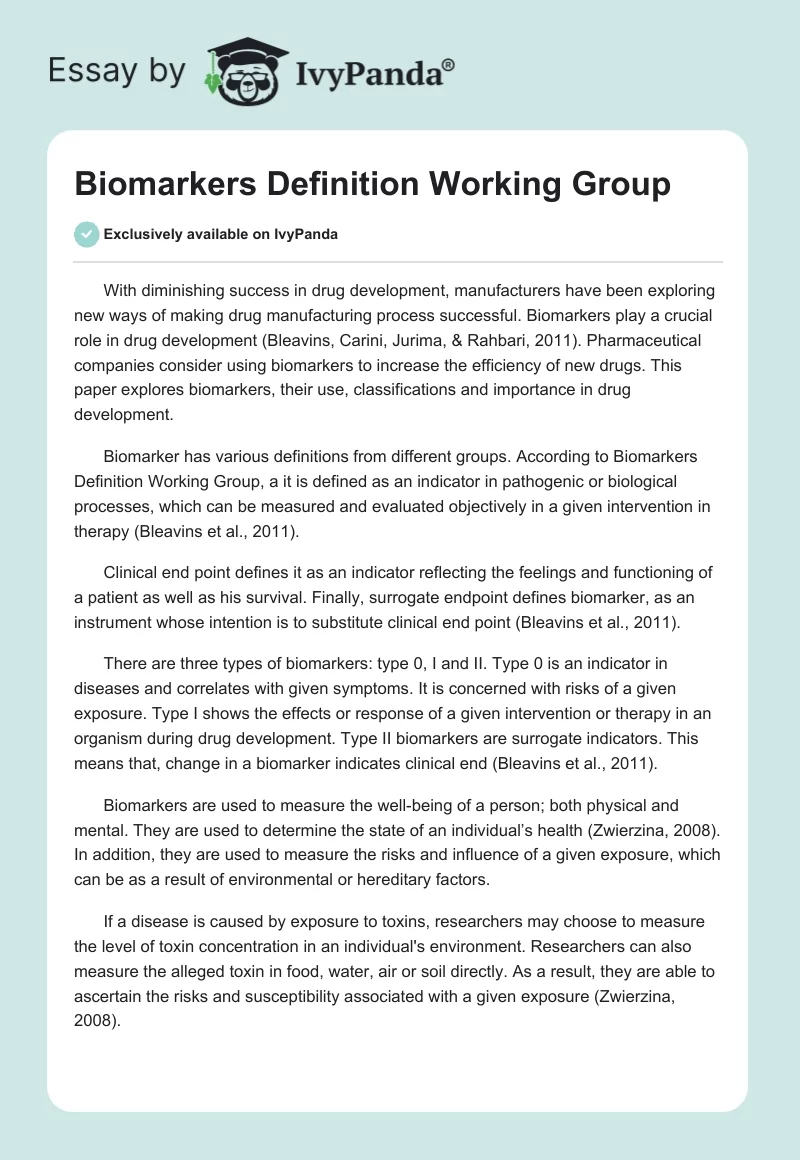Biomarkers Definition Working Group. Page 1