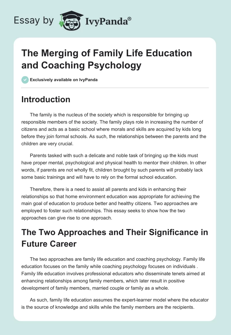 The Merging of Family Life Education and Coaching Psychology. Page 1