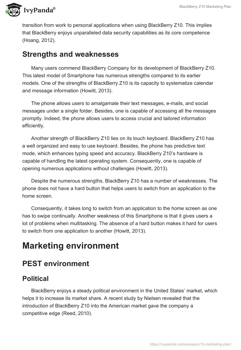 BlackBerry Z10 Marketing Plan. Page 3
