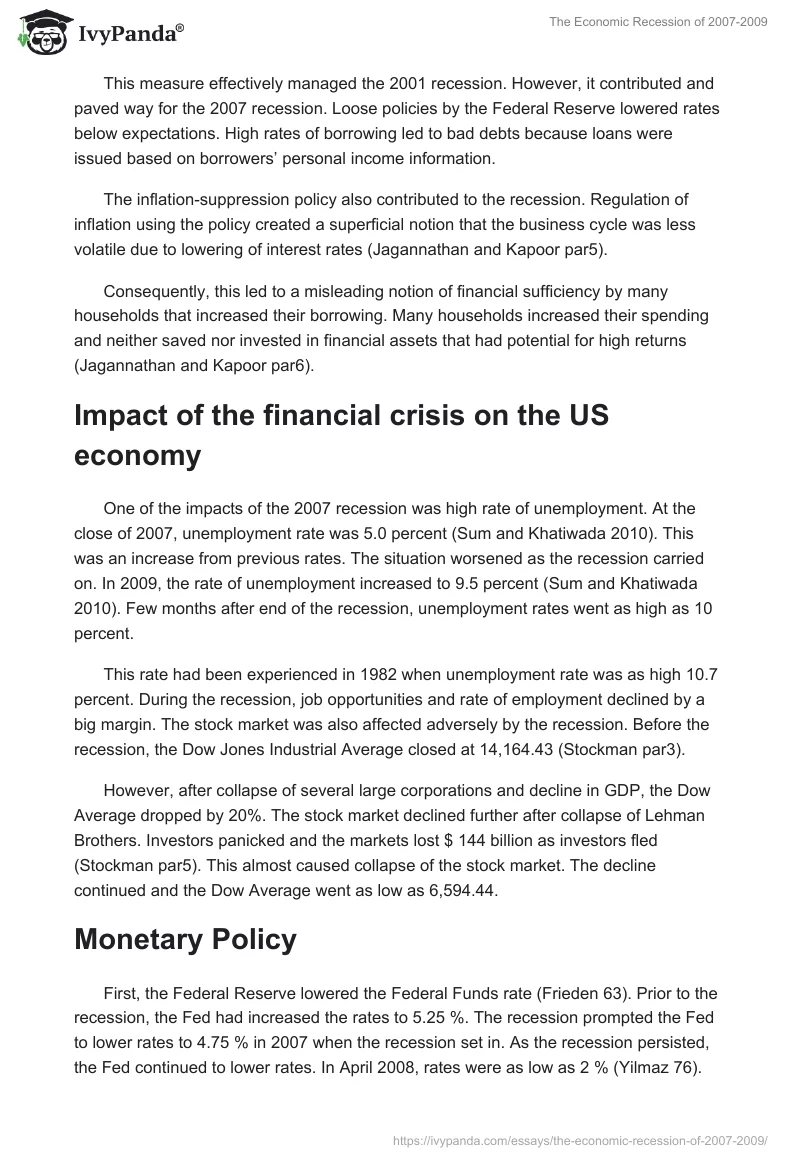 The Economic Recession of 2007-2009. Page 3