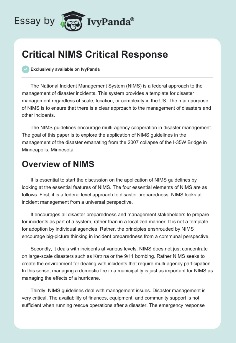 Critical NIMS Critical Response. Page 1