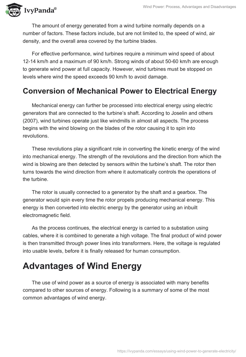 Wind Power: Process, Advantages and Disadvantages. Page 2