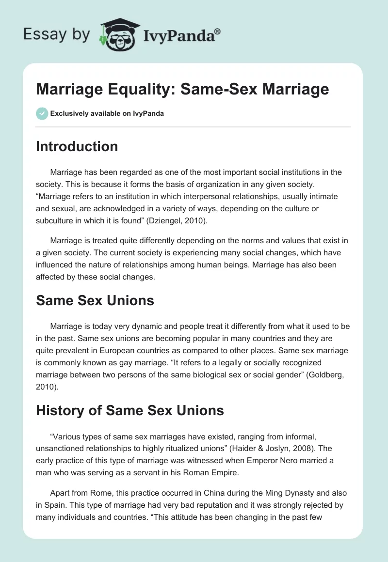 Marriage Equality: Same-Sex Marriage. Page 1