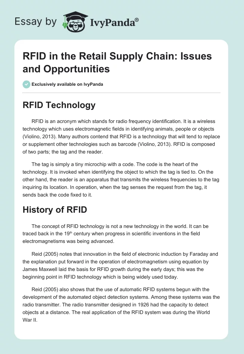 RFID in the Retail Supply Chain: Issues and Opportunities. Page 1