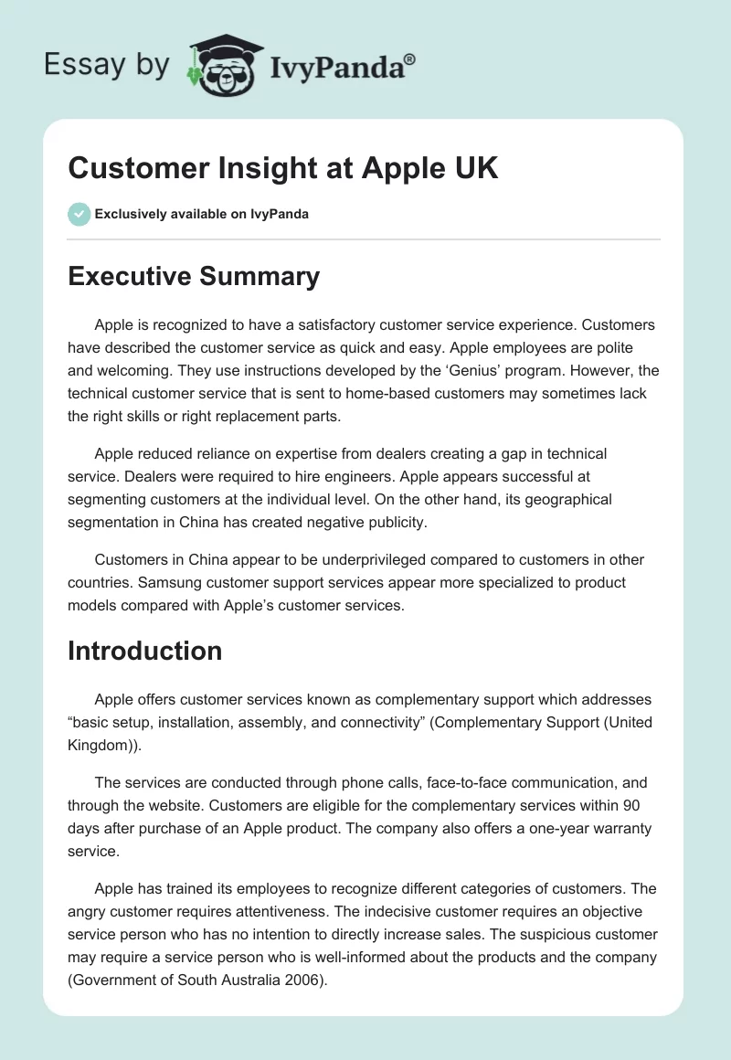 Customer Insight at Apple UK. Page 1