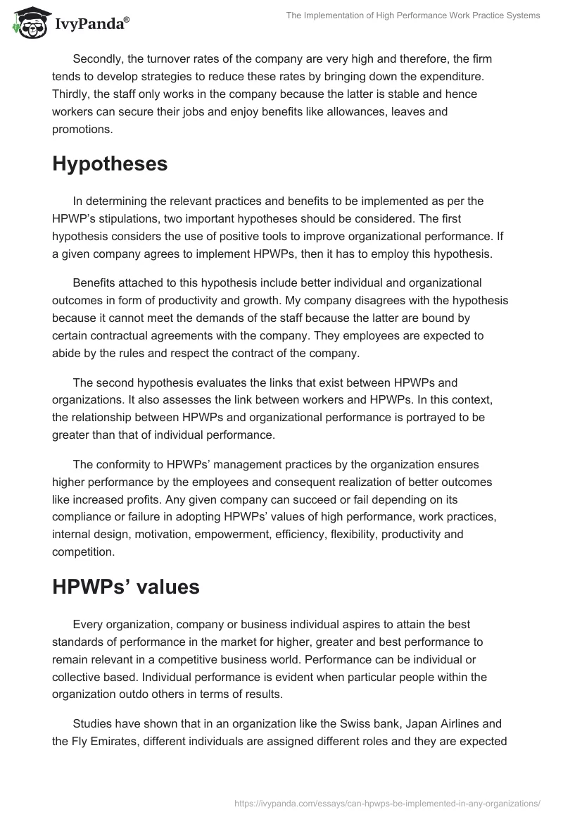 The Implementation of High Performance Work Practice Systems. Page 2