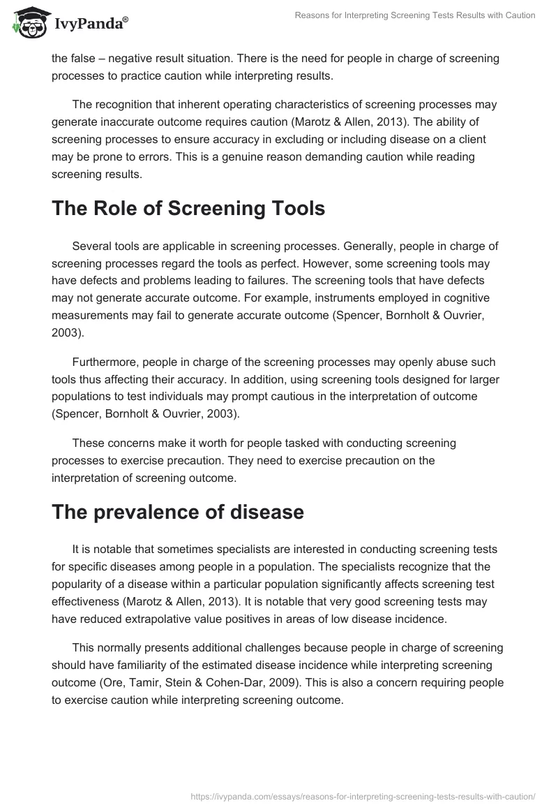 Reasons for Interpreting Screening Tests Results with Caution. Page 2
