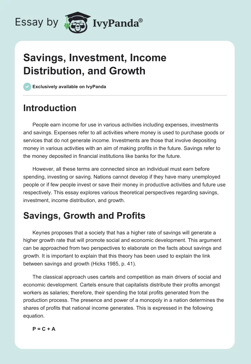 Savings, Investment, Income Distribution, and Growth. Page 1