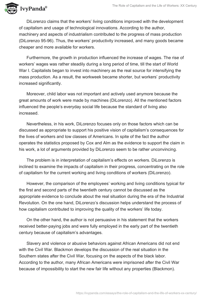 The Role of Capitalism and the Life of Workers: XX Century. Page 2