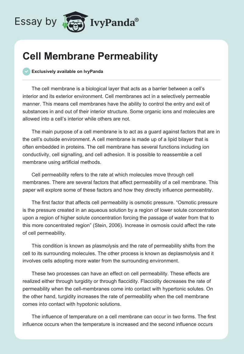 Cell Membrane Permeability. Page 1