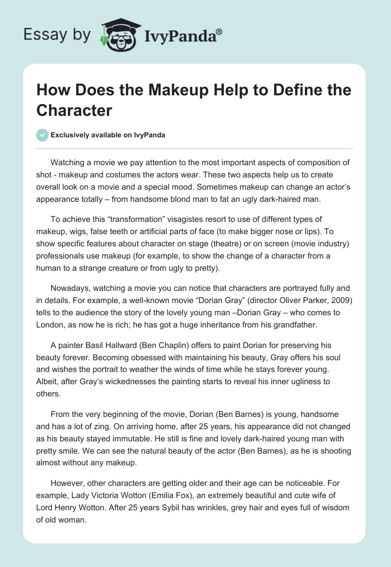 How Does the Makeup Help to Define the Character. Page 1