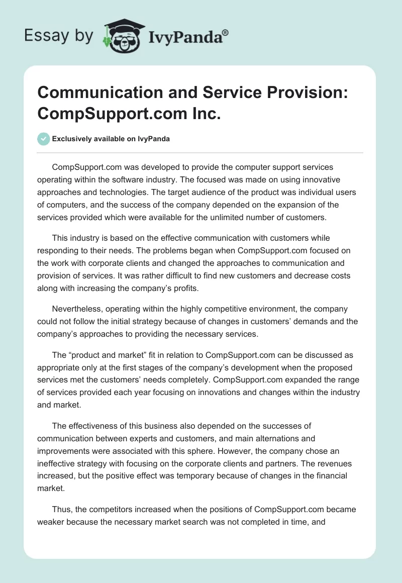 Communication and Service Provision: CompSupport.com Inc.. Page 1