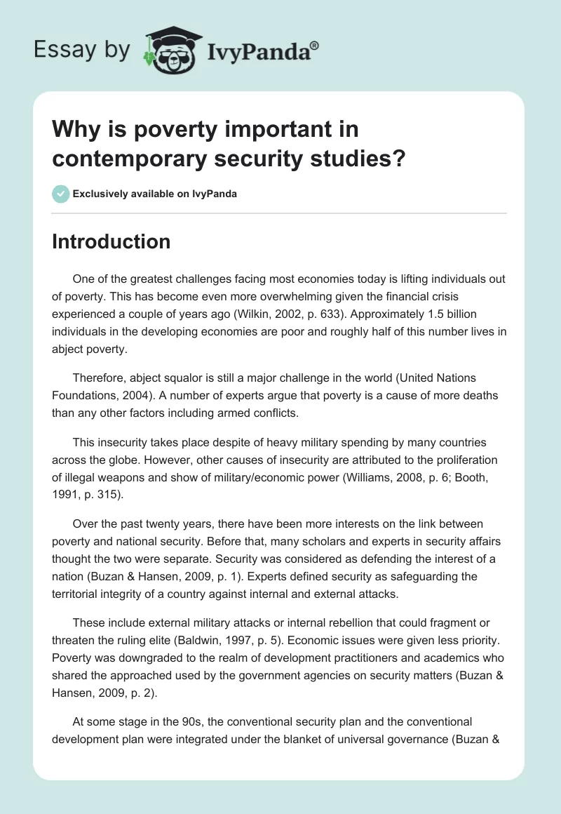 Why Is Poverty Important in Contemporary Security Studies?. Page 1