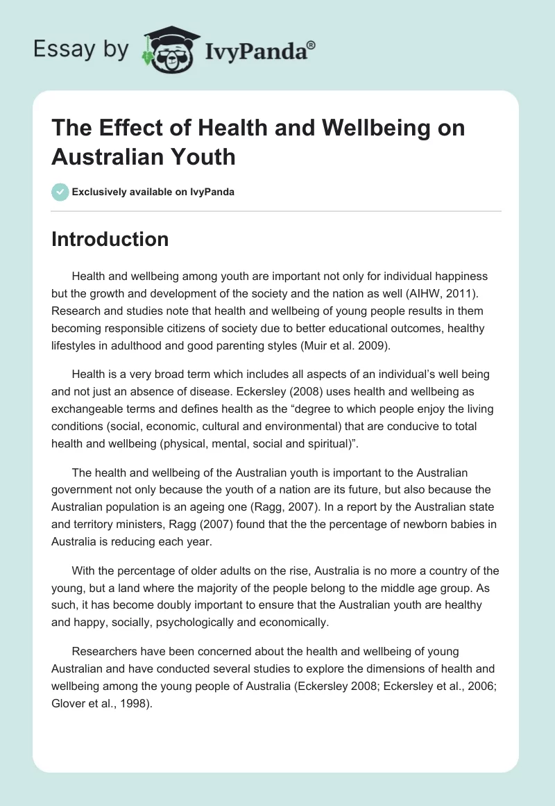 The Effect of Health and Wellbeing on Australian Youth. Page 1