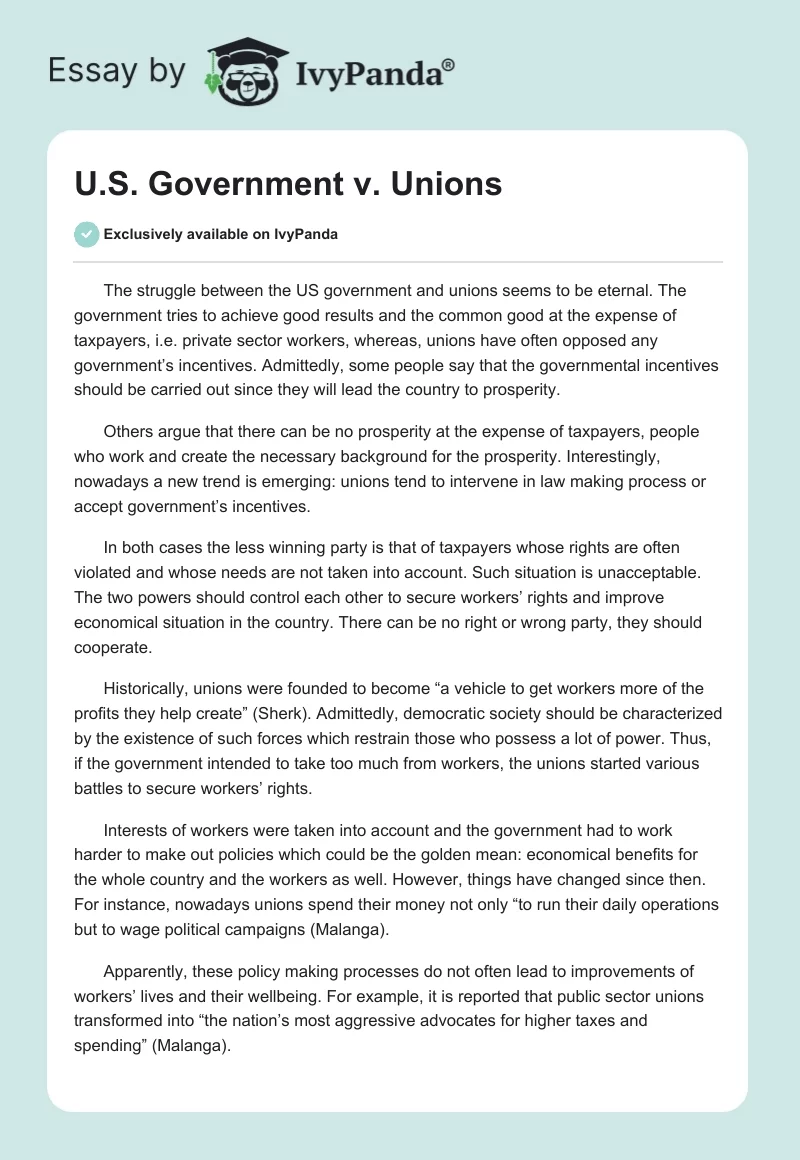 U.S. Government v. Unions. Page 1