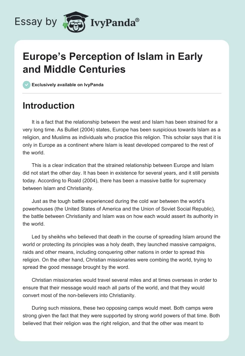 Europe’s Perception of Islam in Early and Middle Centuries. Page 1