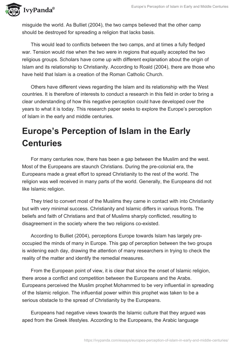Europe’s Perception of Islam in Early and Middle Centuries. Page 2