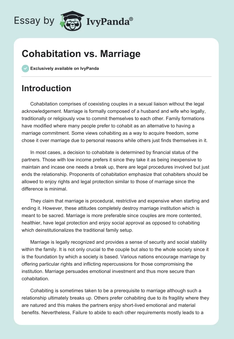 Cohabitation vs. Marriage. Page 1
