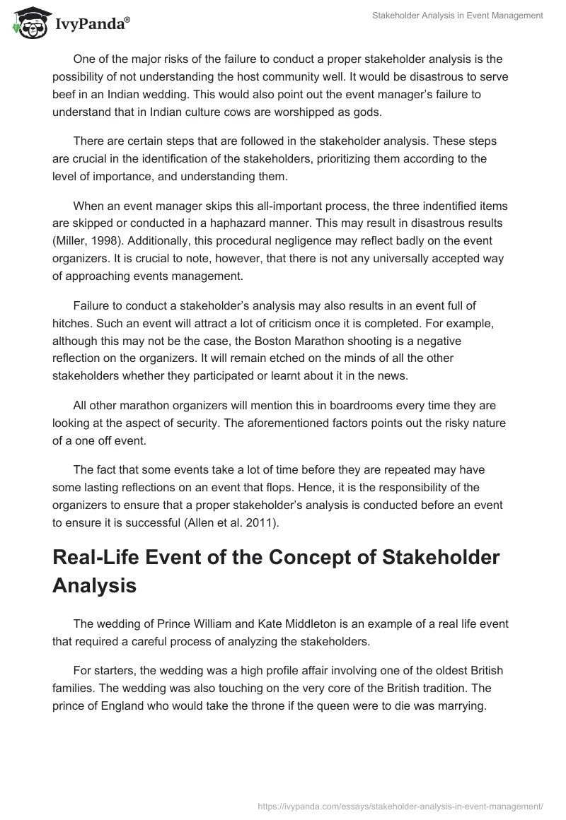Stakeholders in Events’ Management Descriptive Essay. Page 3