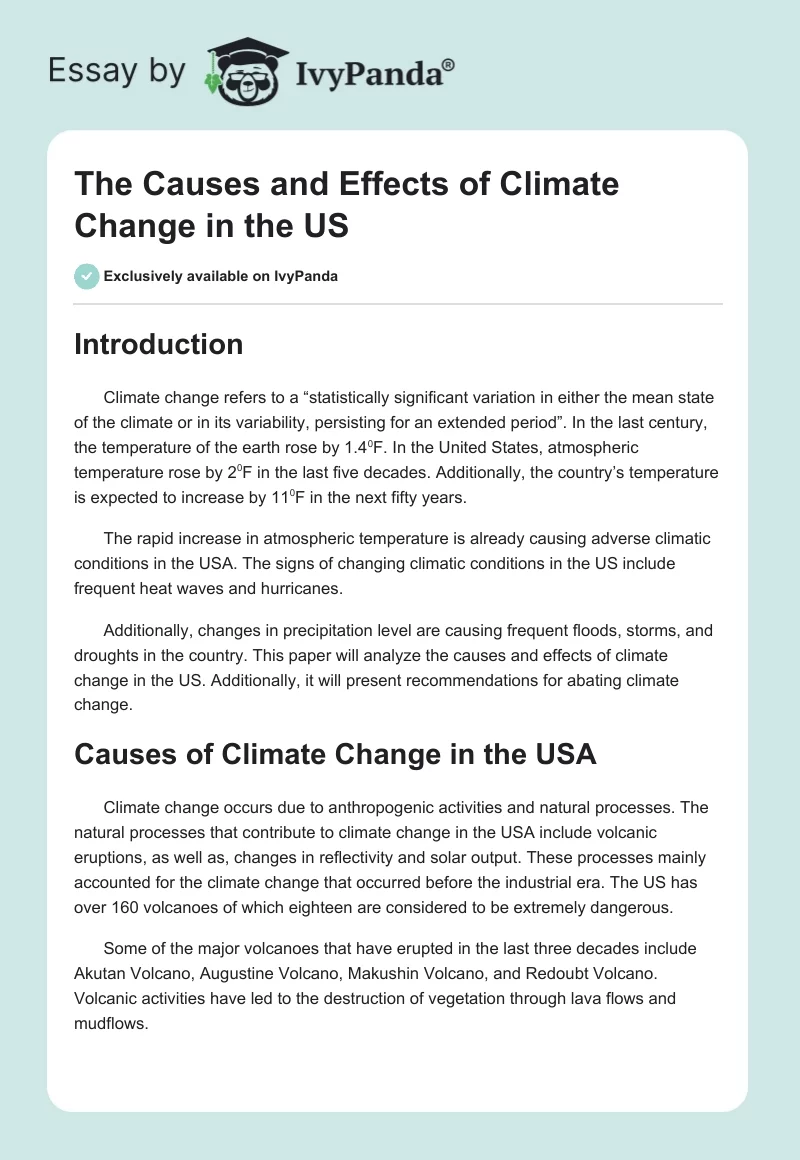 The Causes and Effects of Climate Change in the US. Page 1
