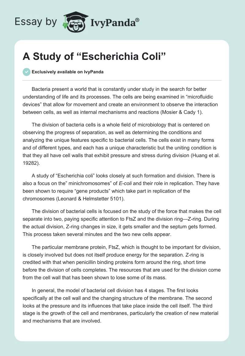 A Study of “Escherichia Coli”. Page 1