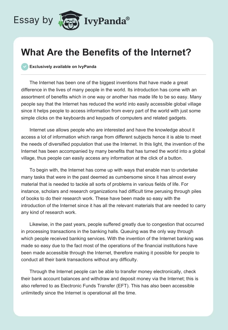 What Are the Benefits of the Internet?. Page 1