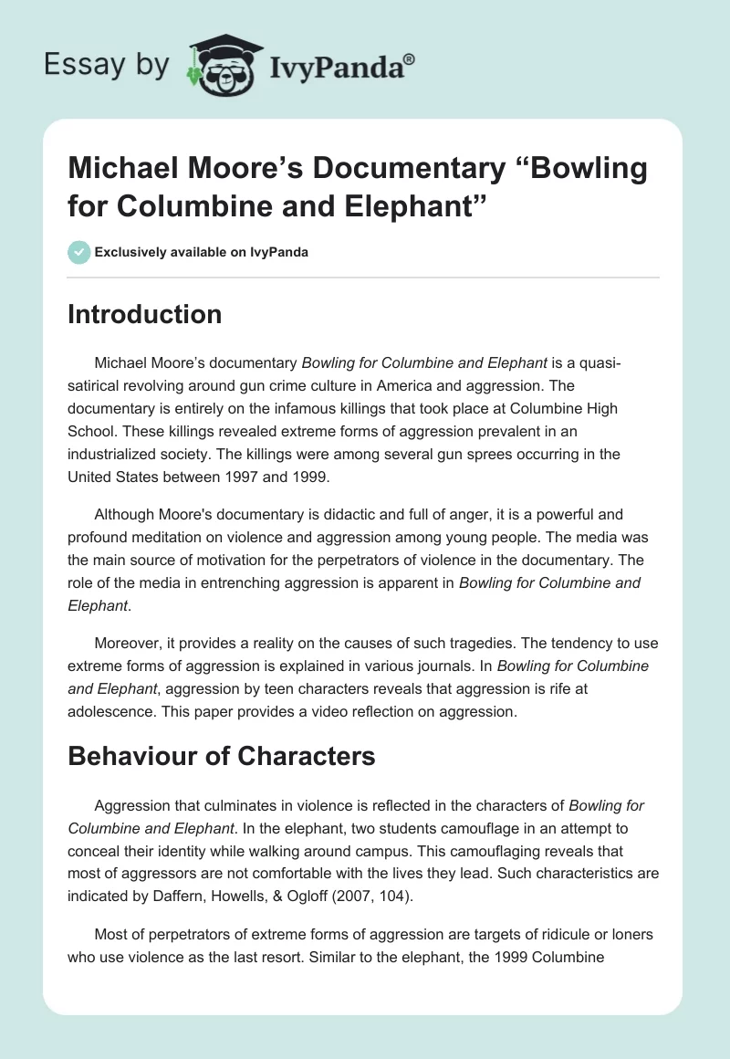 Michael Moore’s Documentary “Bowling for Columbine and Elephant”. Page 1
