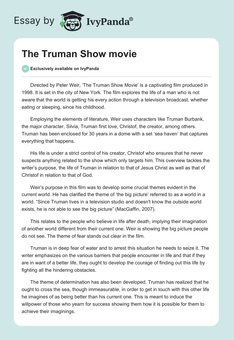 The Truman Show Movie. Page 1