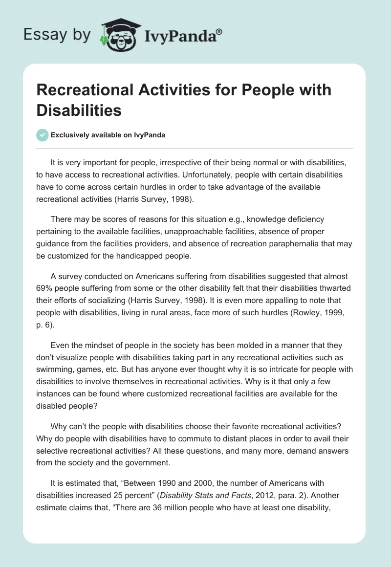 Recreational Activities for People with Disabilities. Page 1