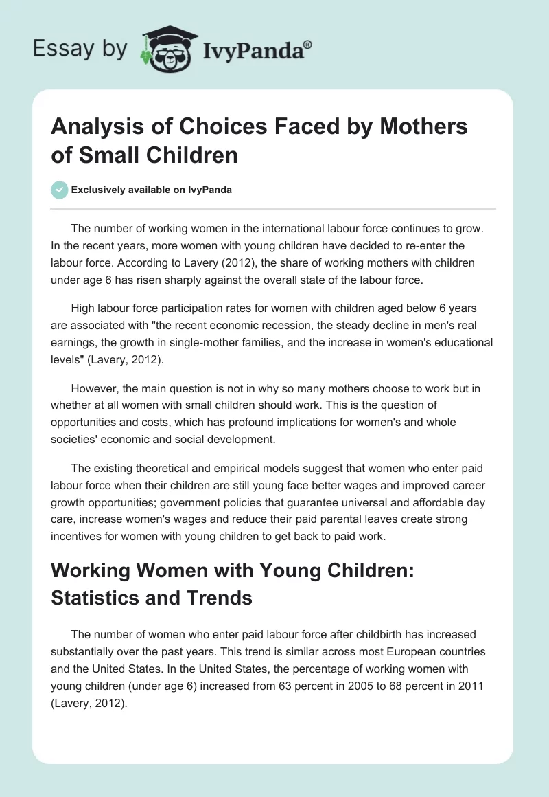 Analysis of Choices Faced by Mothers of Small Children. Page 1