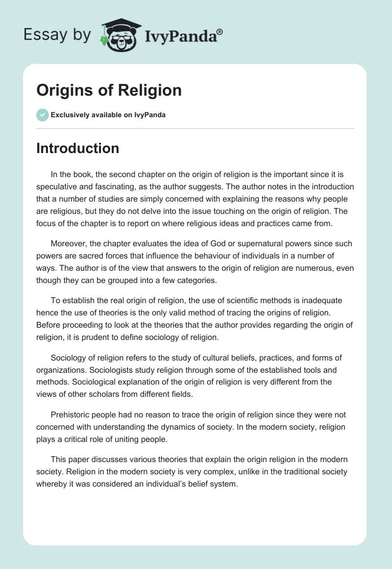 essay about origins of religion