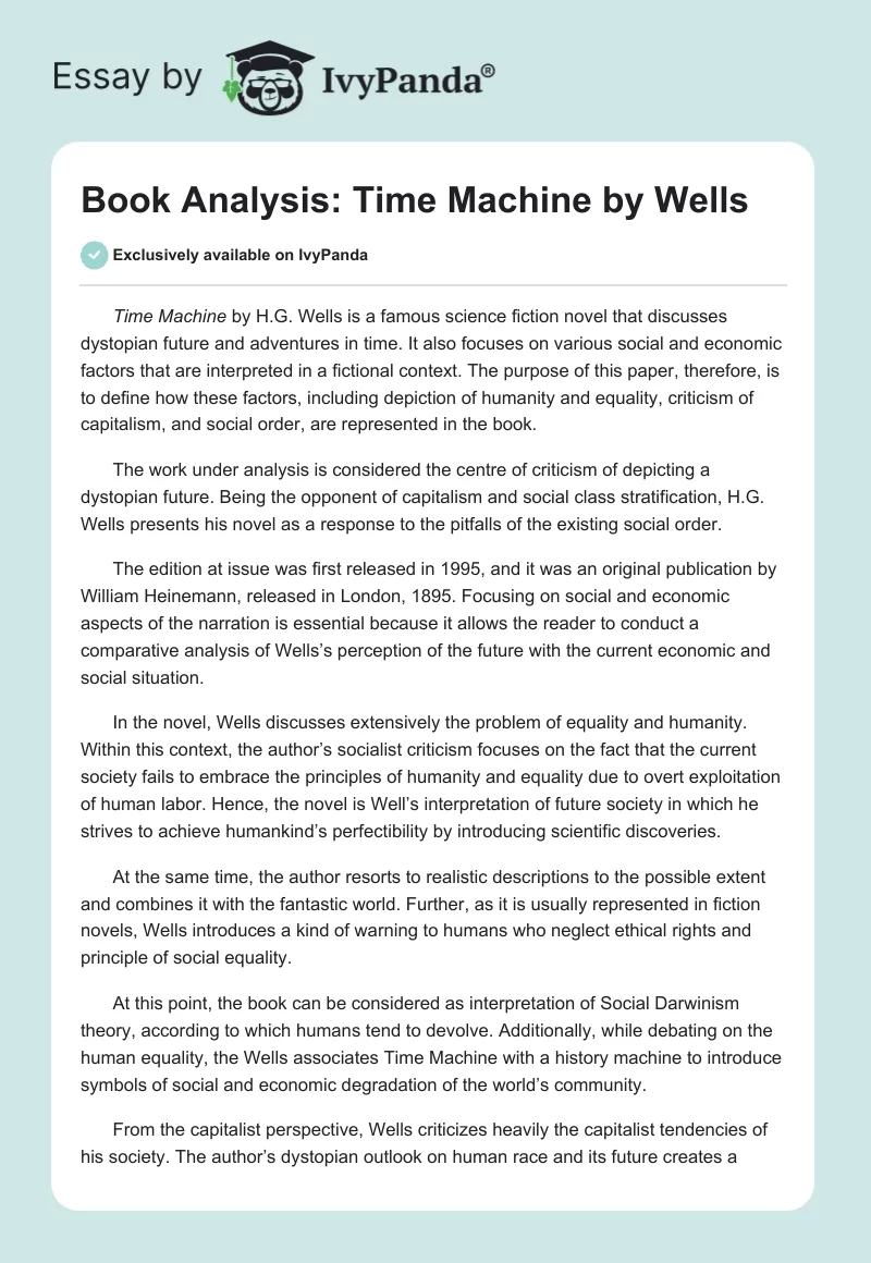 Book Analysis: Time Machine by Wells. Page 1