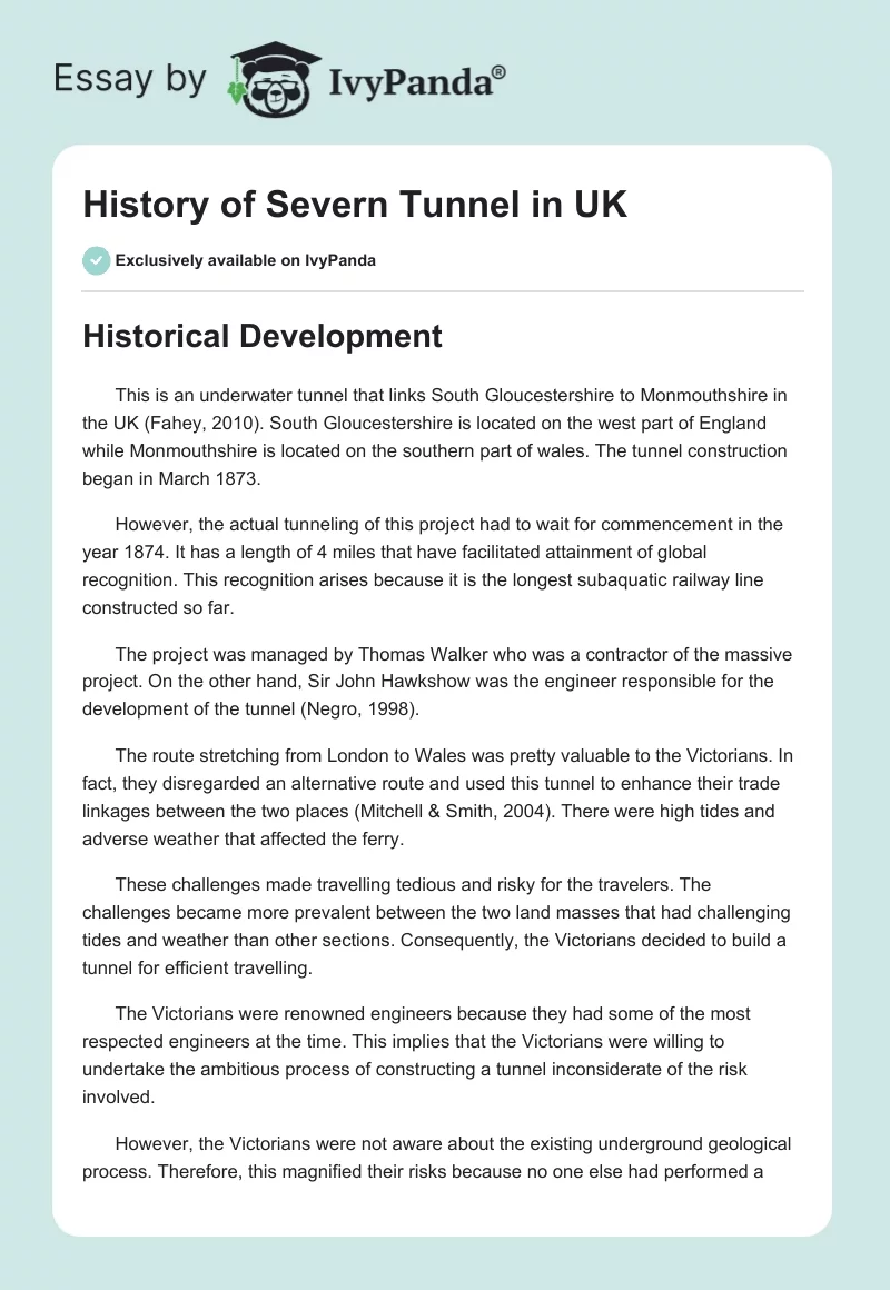History of Severn Tunnel in UK. Page 1