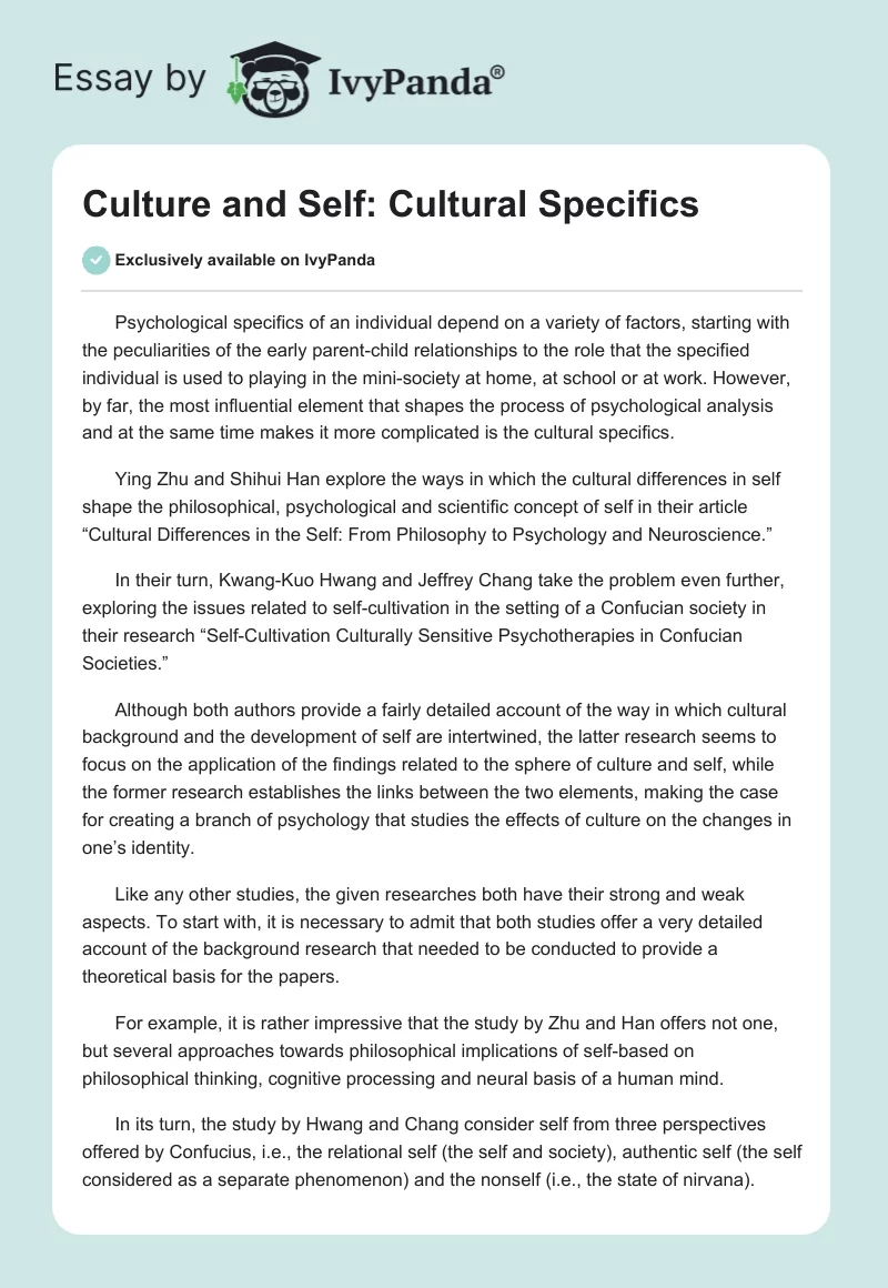 Culture and Self: Cultural Specifics. Page 1