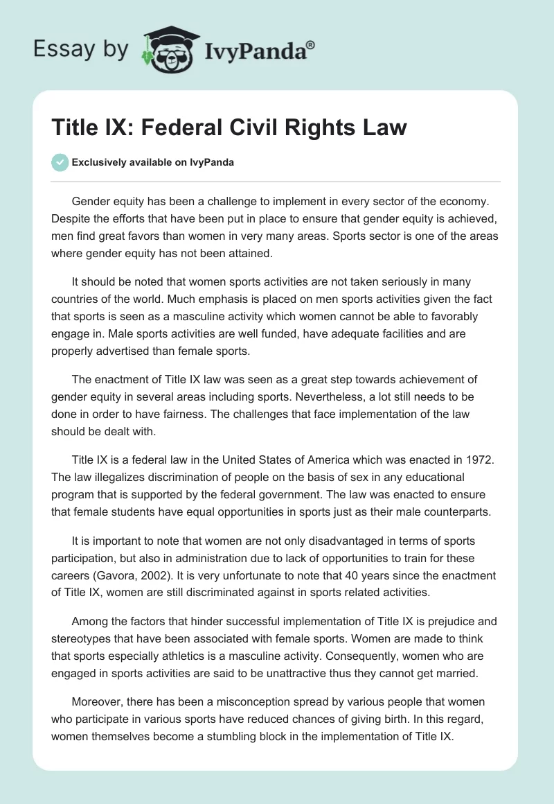 Title IX: Federal Civil Rights Law. Page 1