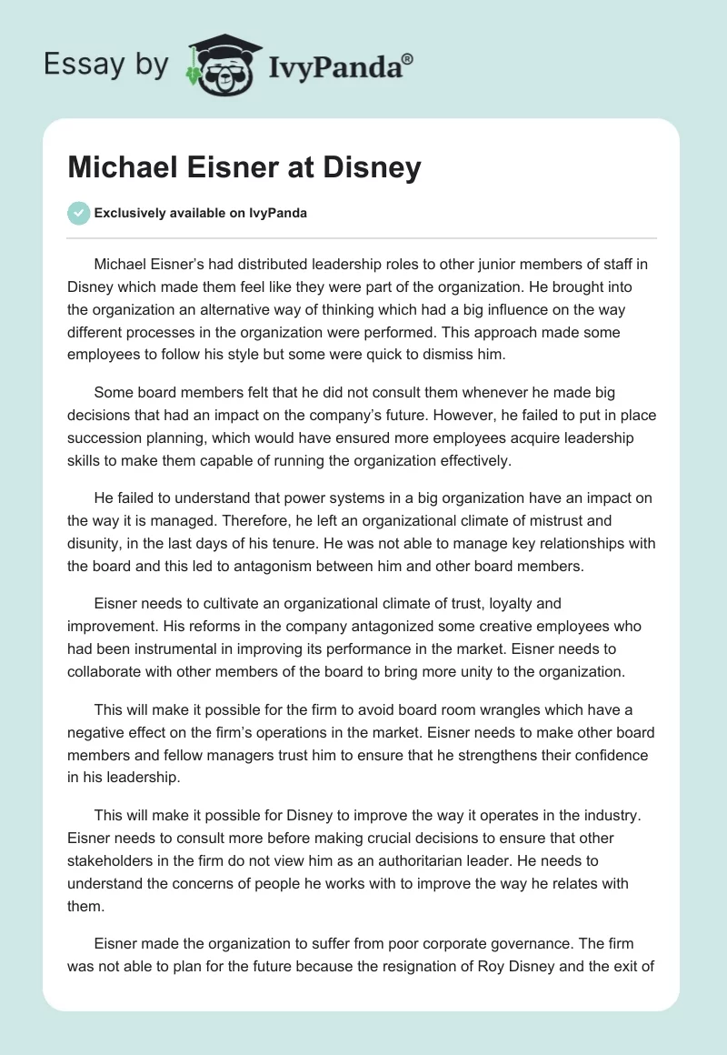 Michael Eisner at Disney. Page 1