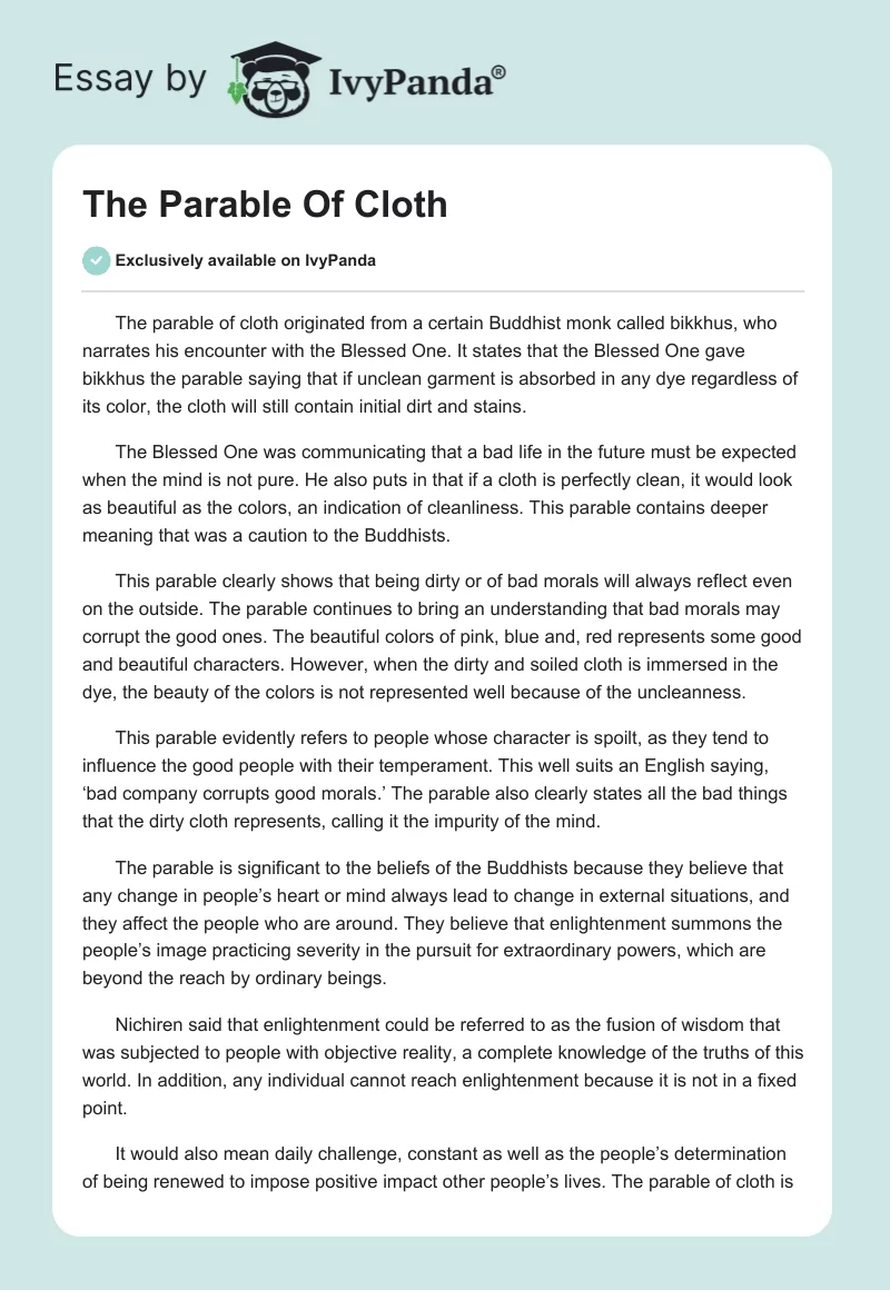 The Parable Of Cloth. Page 1
