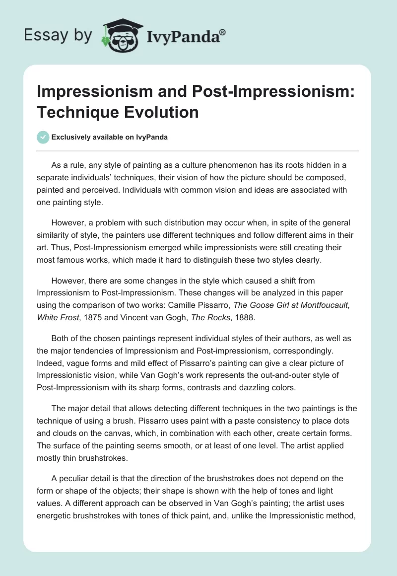 Impressionism and Post-Impressionism: Technique Evolution. Page 1