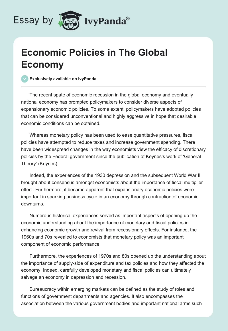 Economic Policies in The Global Economy. Page 1