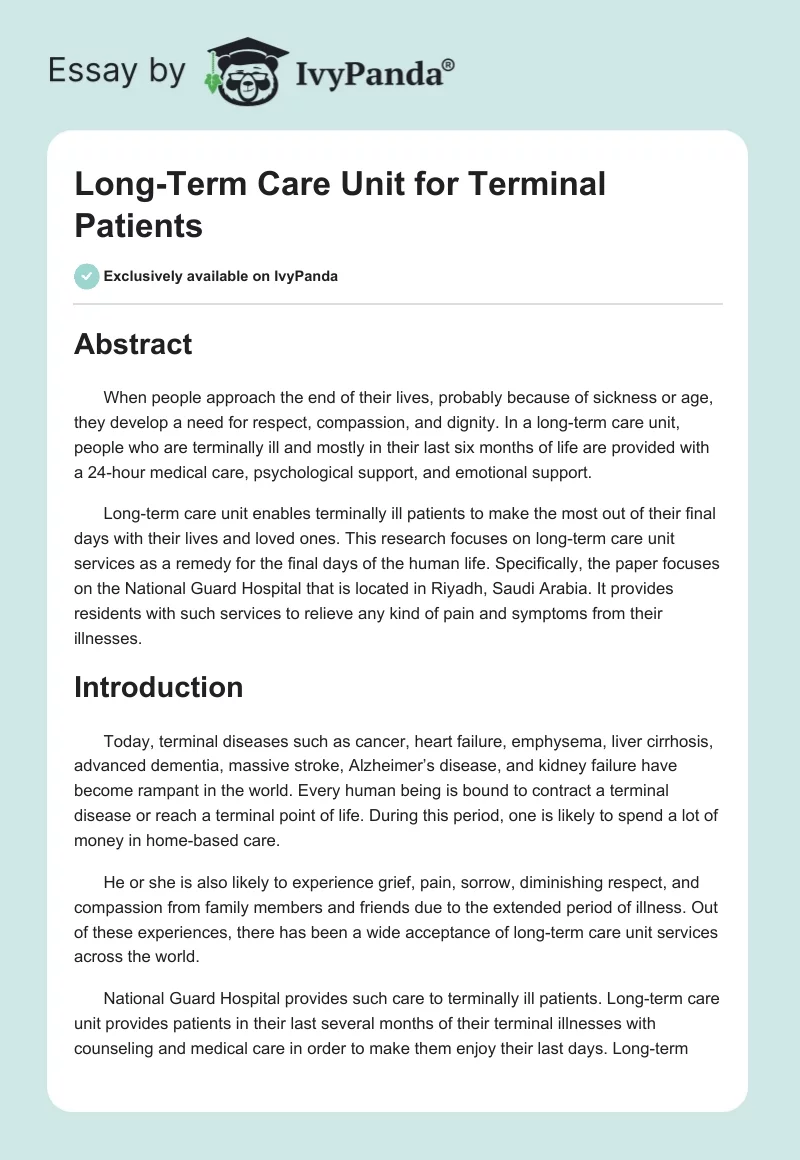 Long-Term Care Unit for Terminal Patients. Page 1