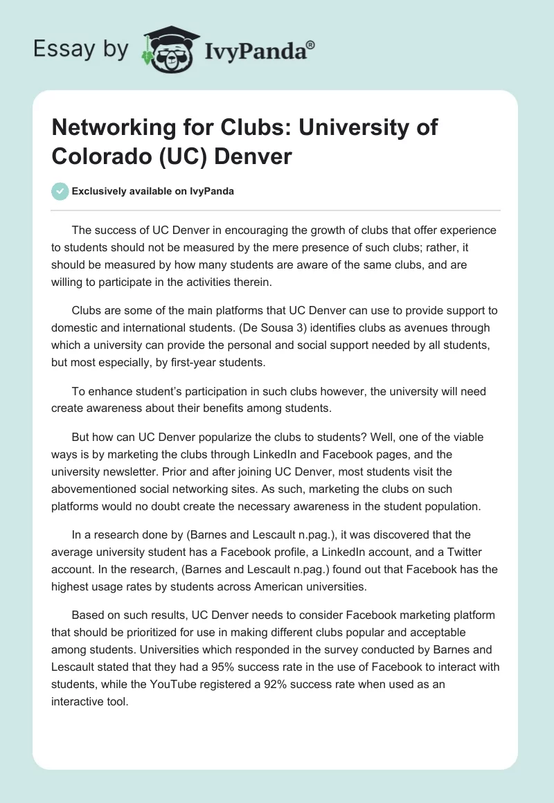 Networking for Clubs: University of Colorado (UC) Denver. Page 1
