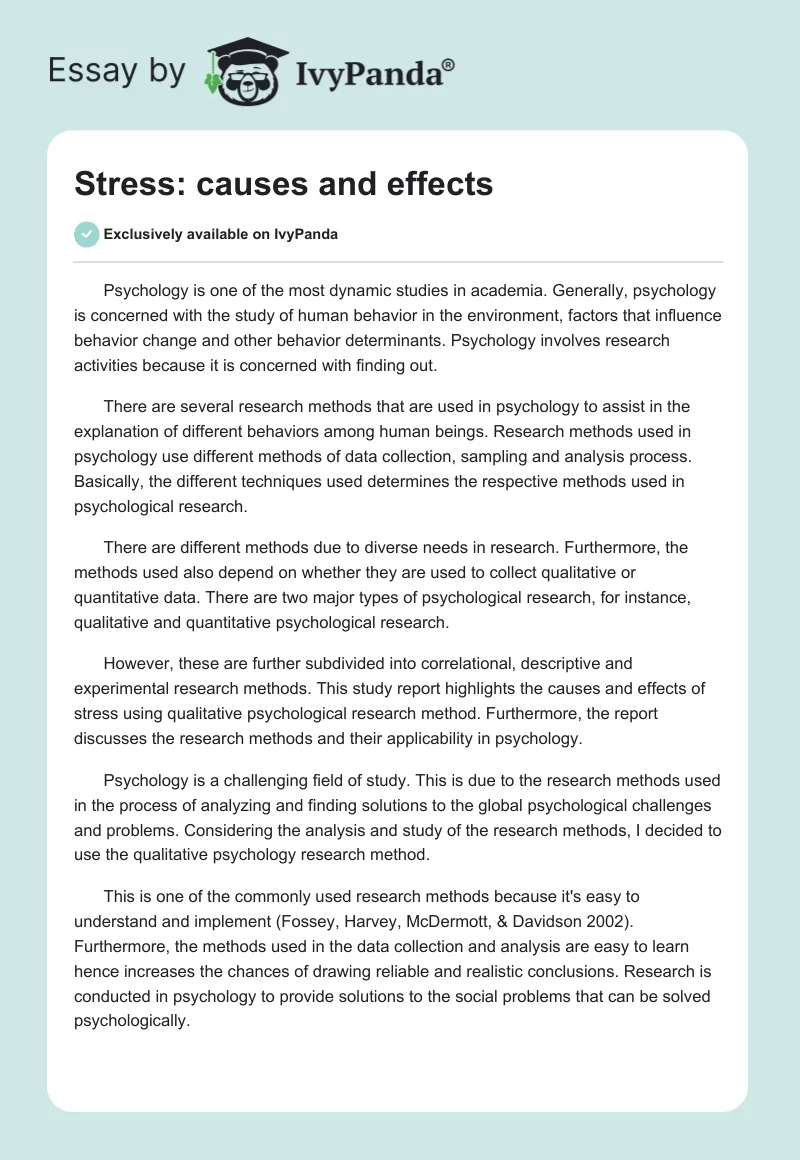 Stress: causes and effects. Page 1