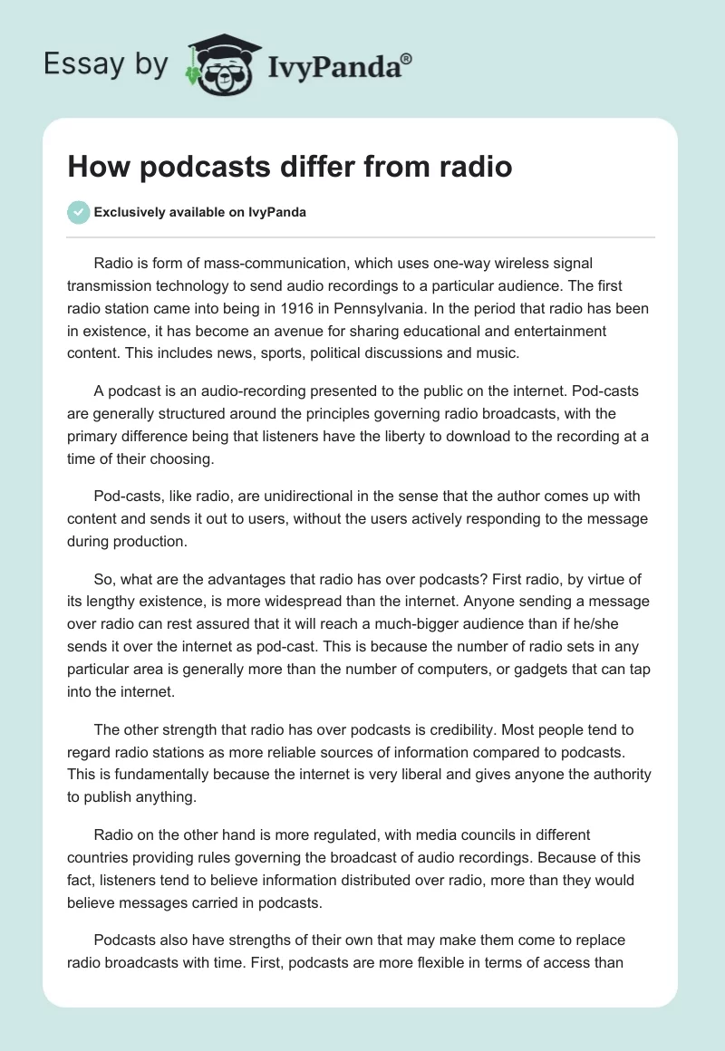 How podcasts differ from radio. Page 1