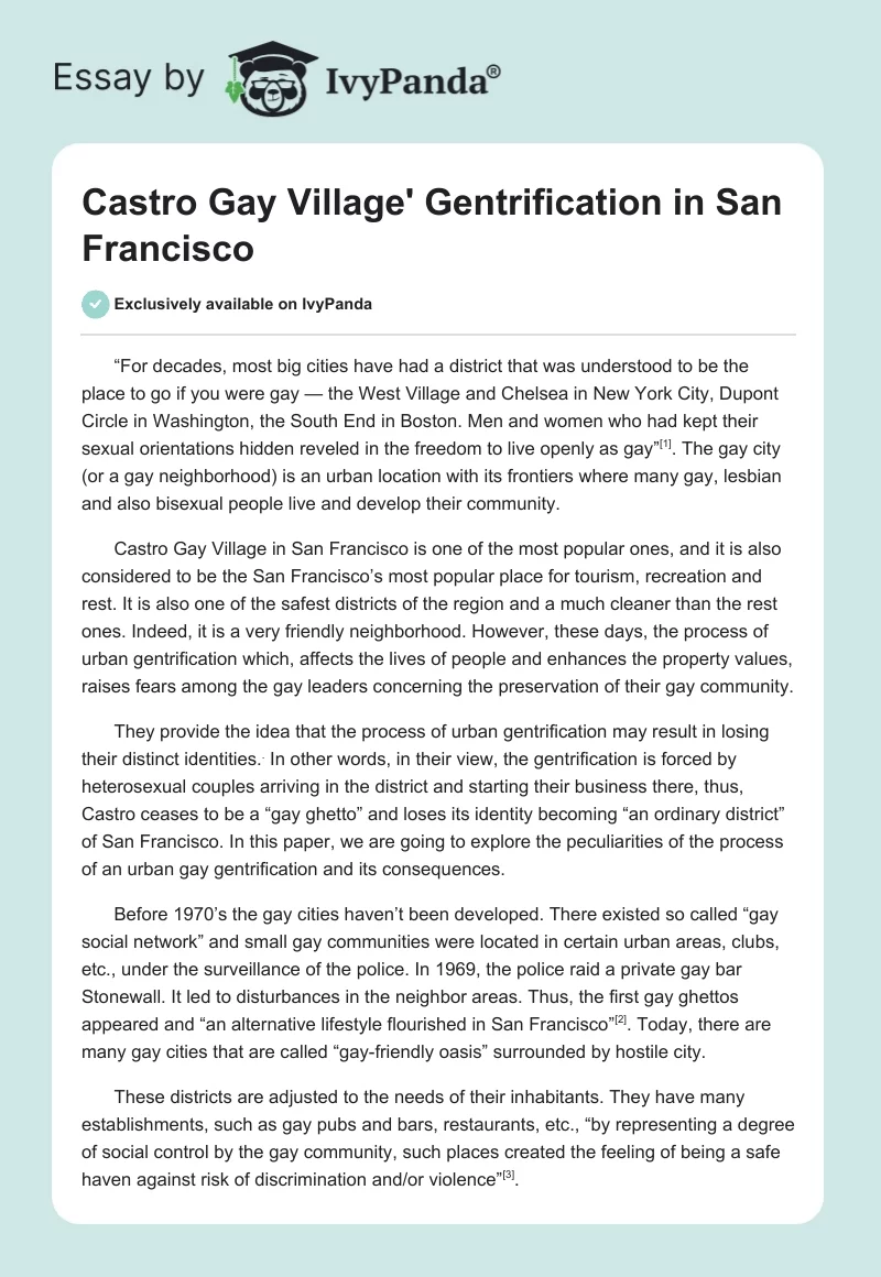 Castro Gay Village' Gentrification in San Francisco. Page 1