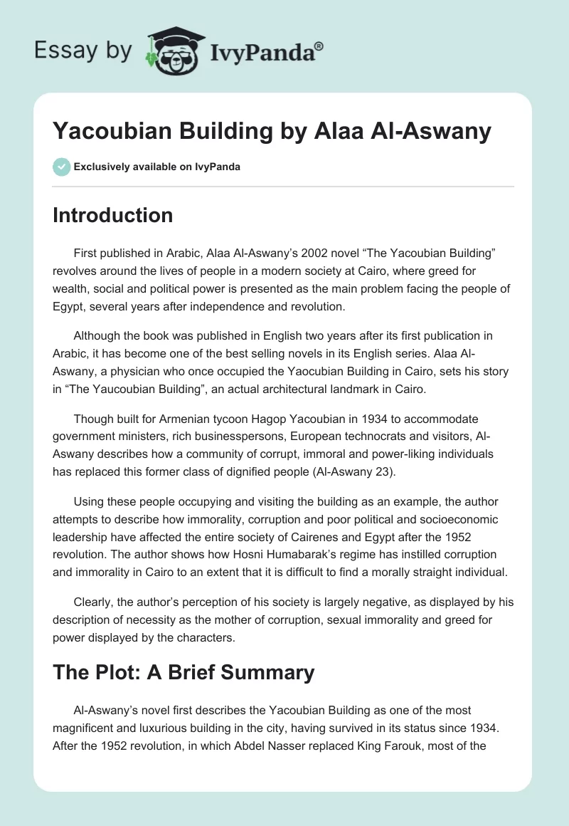 Yacoubian Building by Alaa Al-Aswany. Page 1
