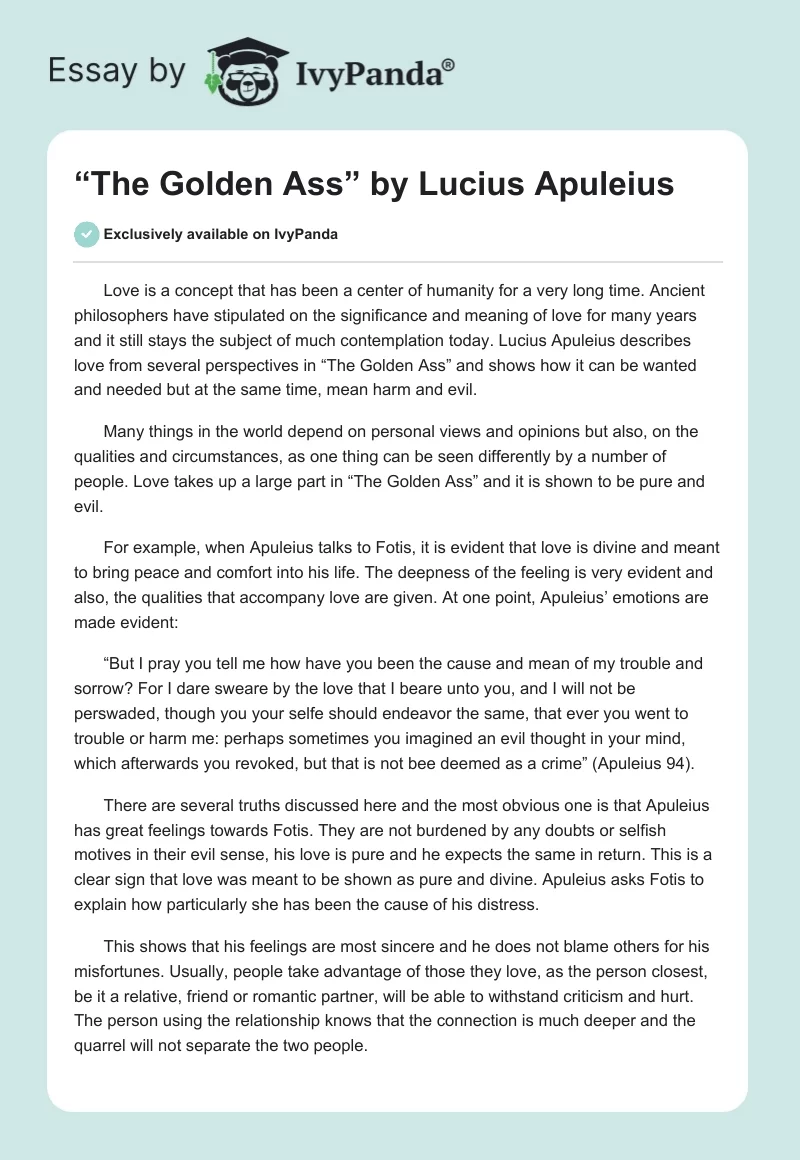 “The Golden Ass” by Lucius Apuleius. Page 1
