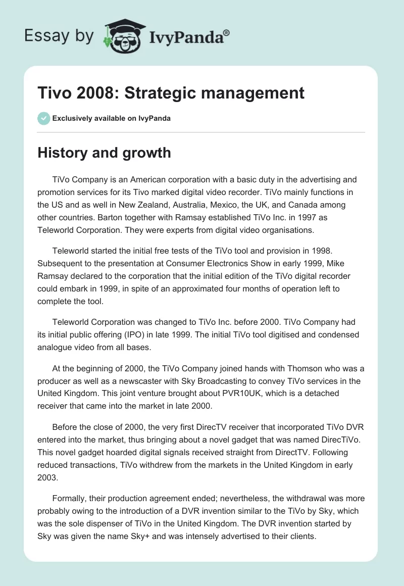 Tivo 2008: Strategic management. Page 1
