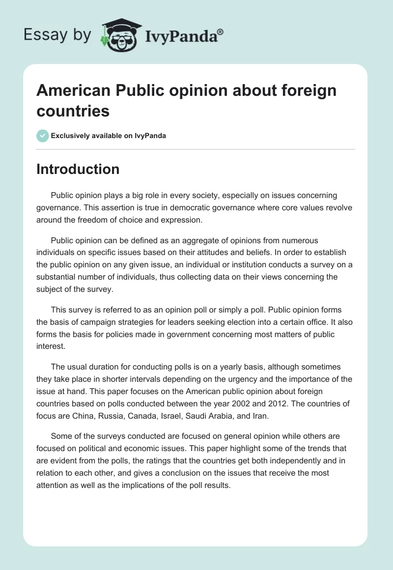 American Public opinion about foreign countries. Page 1