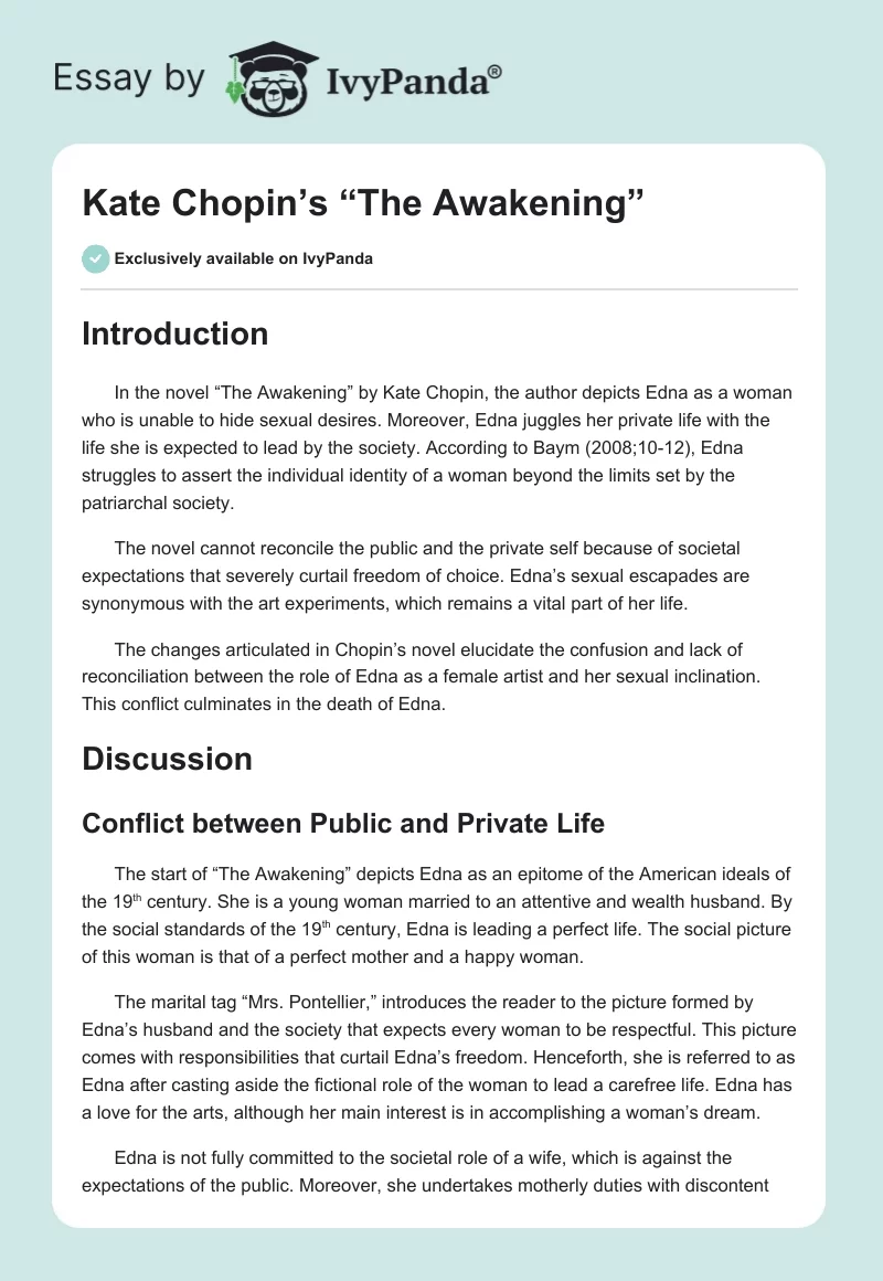 Kate Chopin’s “The Awakening”. Page 1